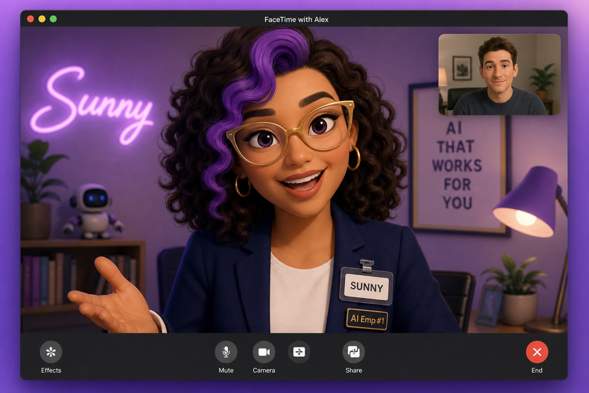 Sunny, AI Emp #1, on a video call